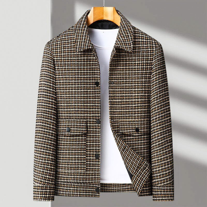 Herren Woll-Hemdjacke mit Hahnentrittmuster