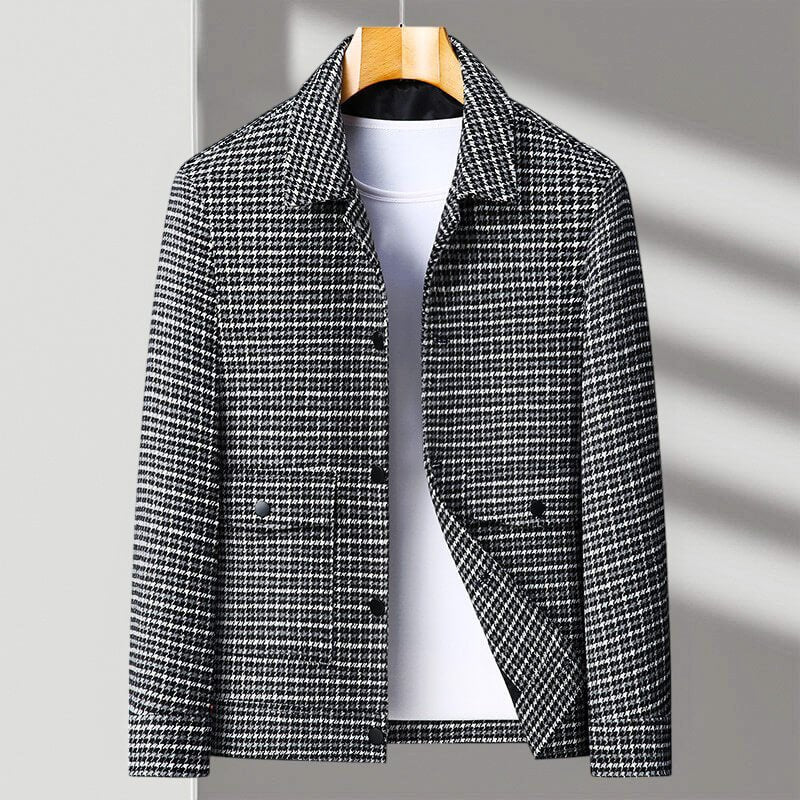 Herren Woll-Hemdjacke mit Hahnentrittmuster