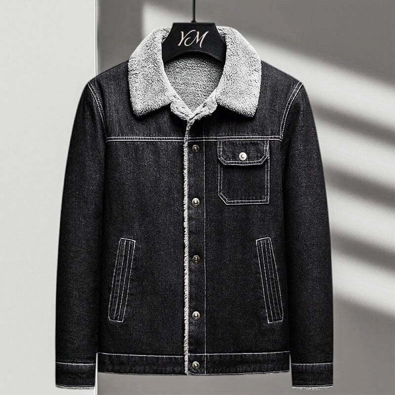 Herren Lässige Denim-Sherpajacke