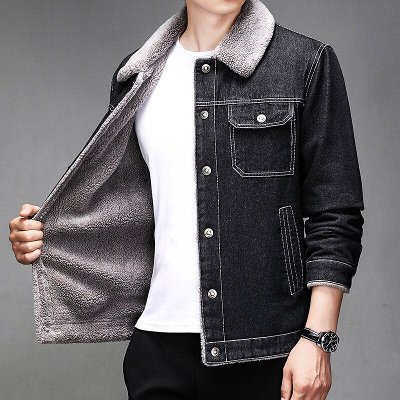 Herren Lässige Denim-Sherpajacke