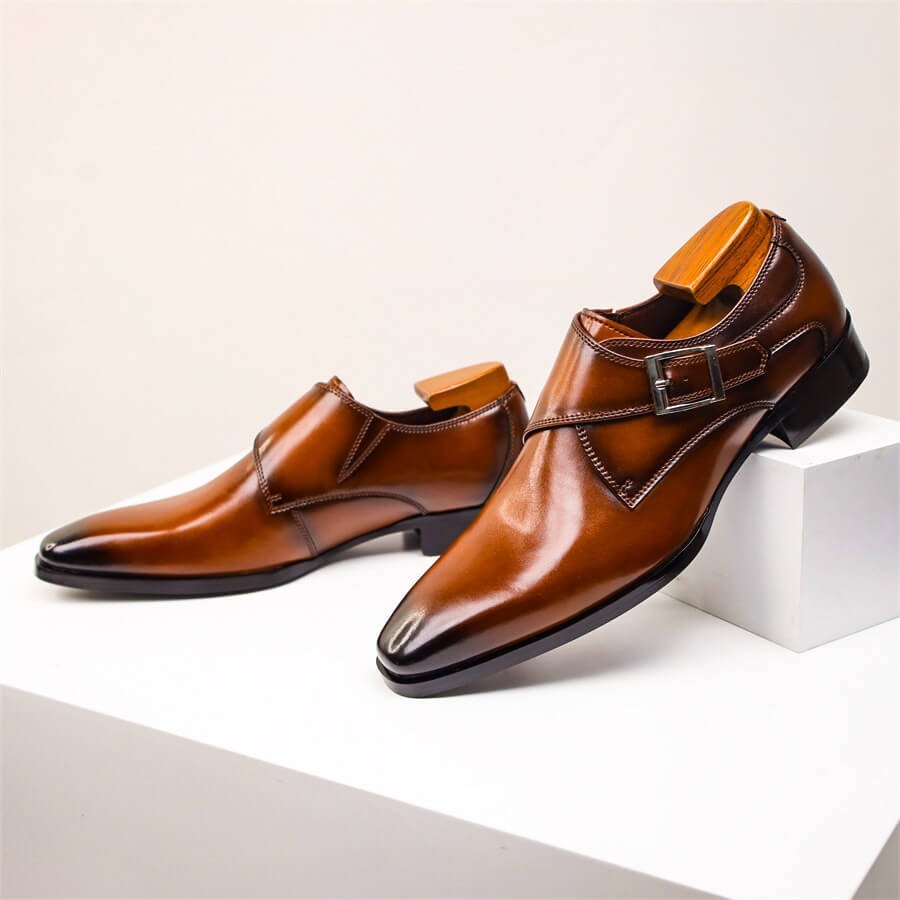 Herren Leder-Monk-Strap-Schuhe