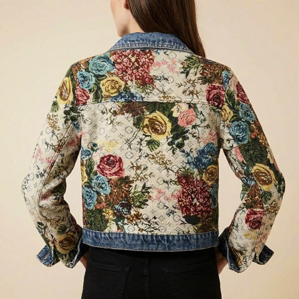 Damen Verspielte Blumenmuster-Jeansjacke
