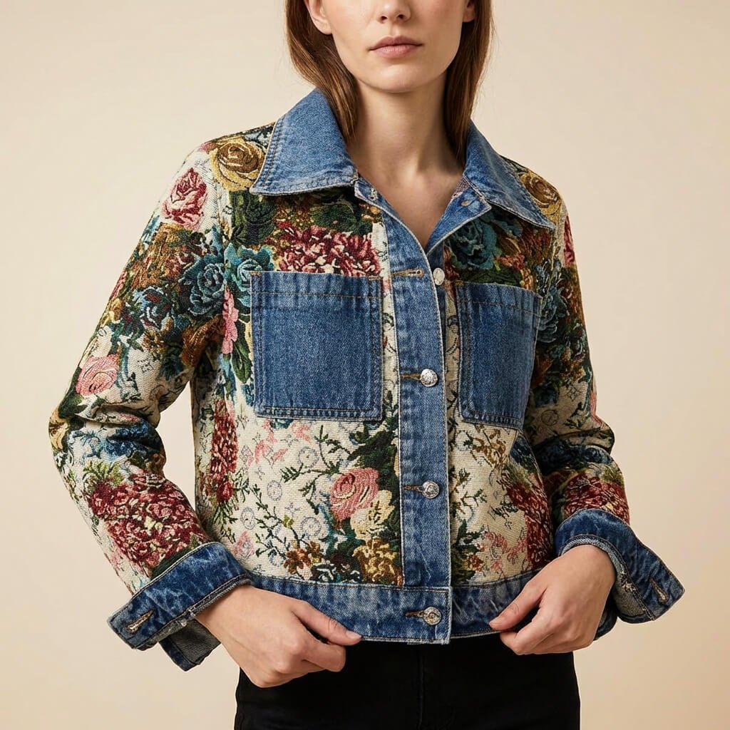 Damen Verspielte Blumenmuster-Jeansjacke