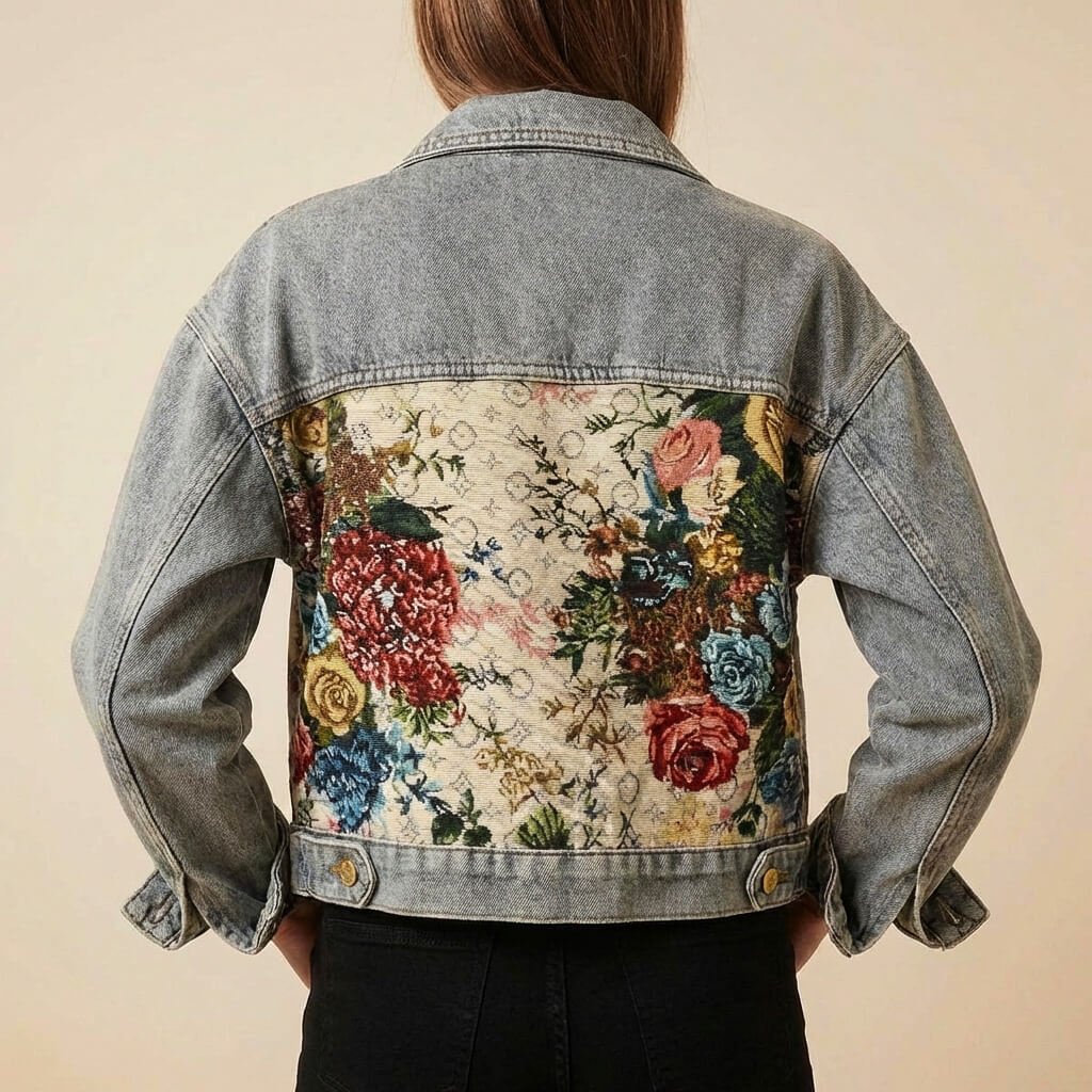 Damen Verspielte Blumenmuster-Jeansjacke