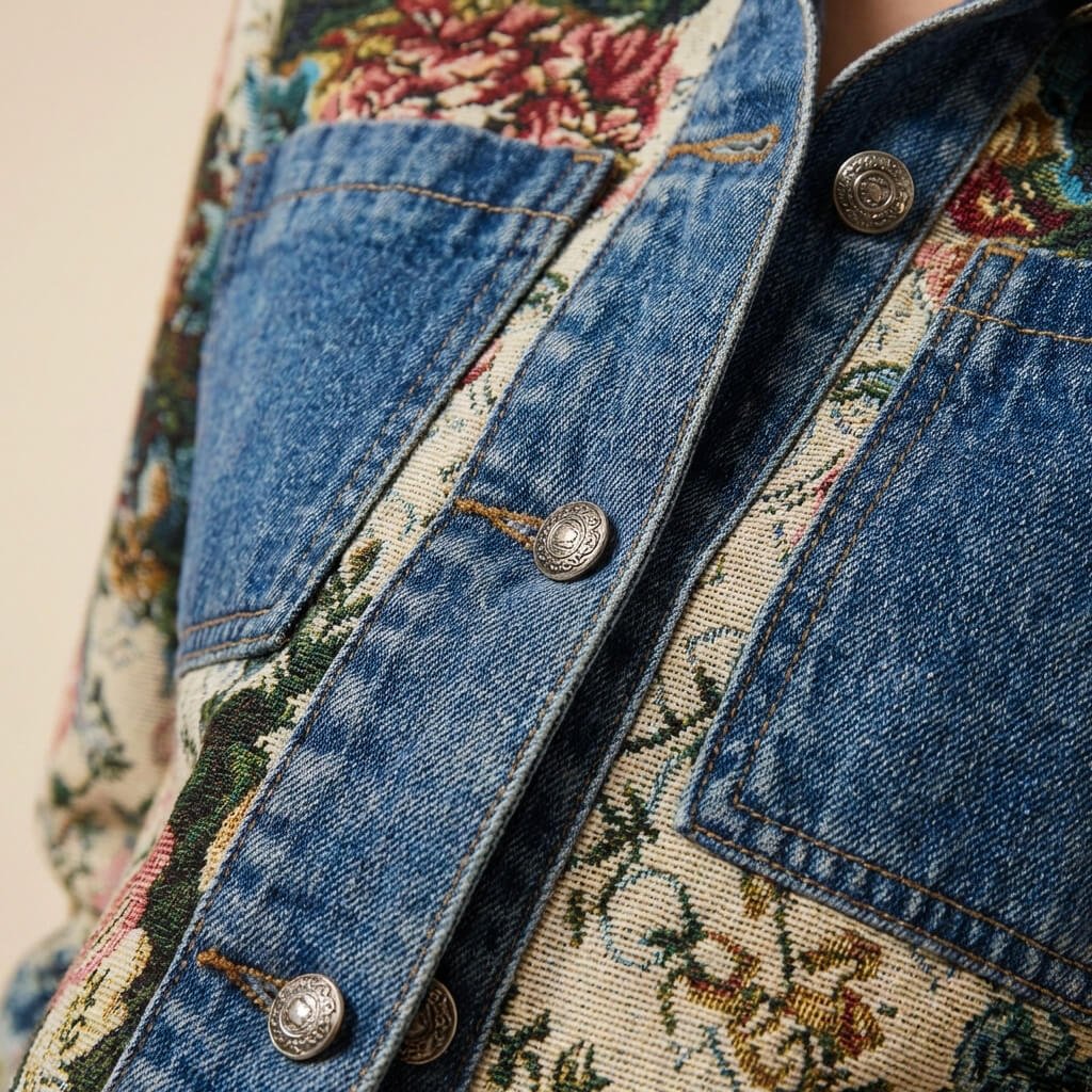 Damen Verspielte Blumenmuster-Jeansjacke