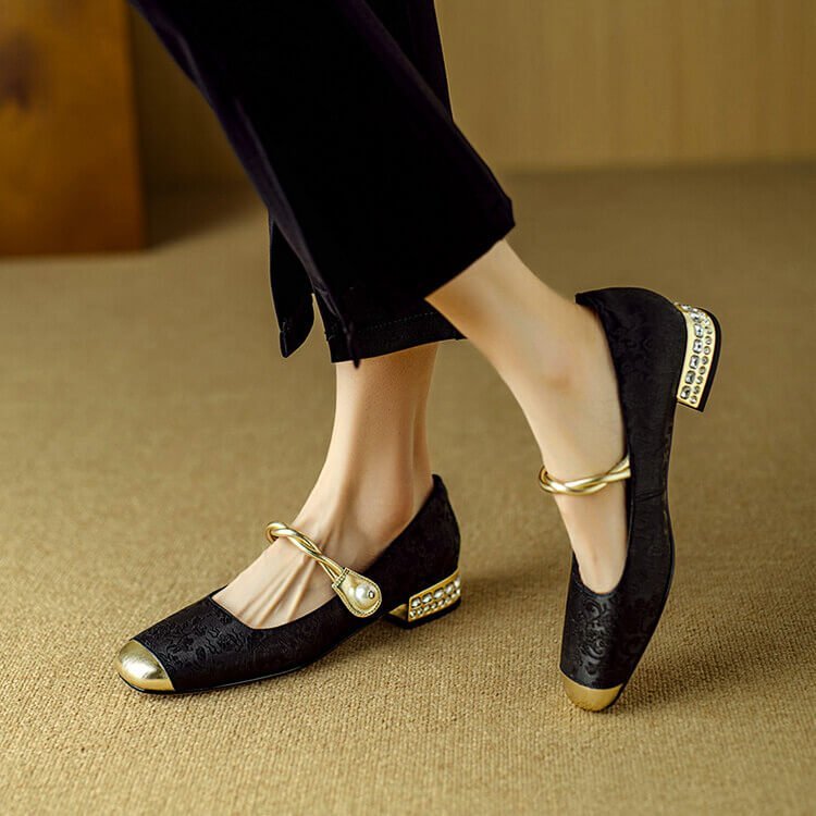 Damen Elegante Mary-Jane-Pumps mit Perlendetail