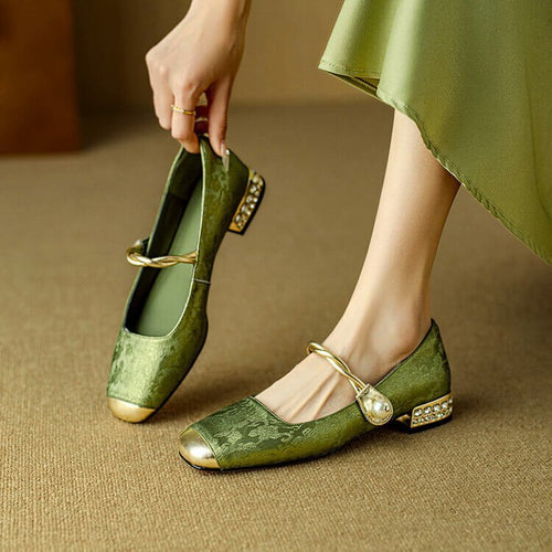 Damen Elegante Mary-Jane-Pumps mit Perlendetail