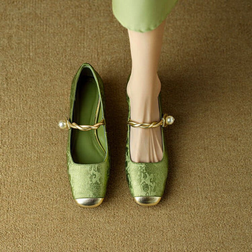 Damen Elegante Mary-Jane-Pumps mit Perlendetail