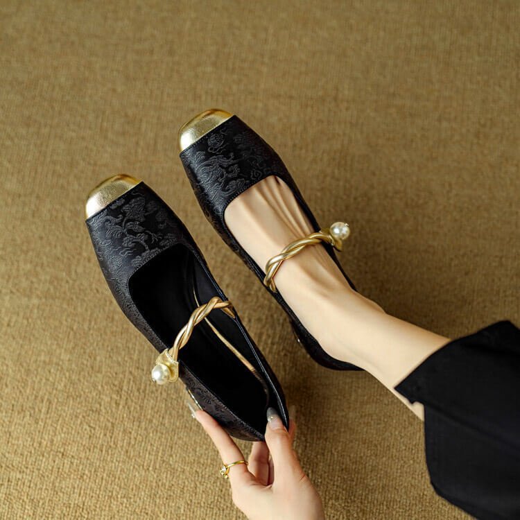 Damen Elegante Mary-Jane-Pumps mit Perlendetail