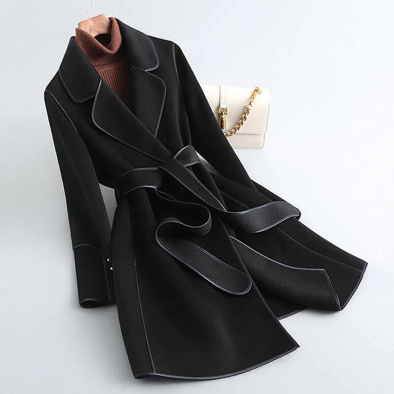 Damen Eleganter Wollmantel mit Bindegürtel