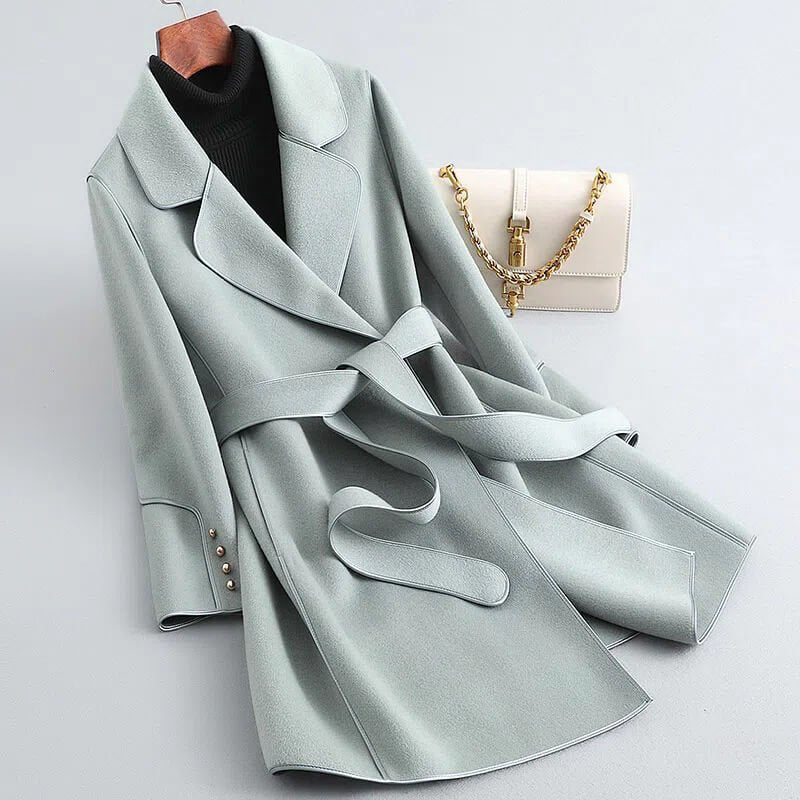 Damen Eleganter Wollmantel mit Bindegürtel