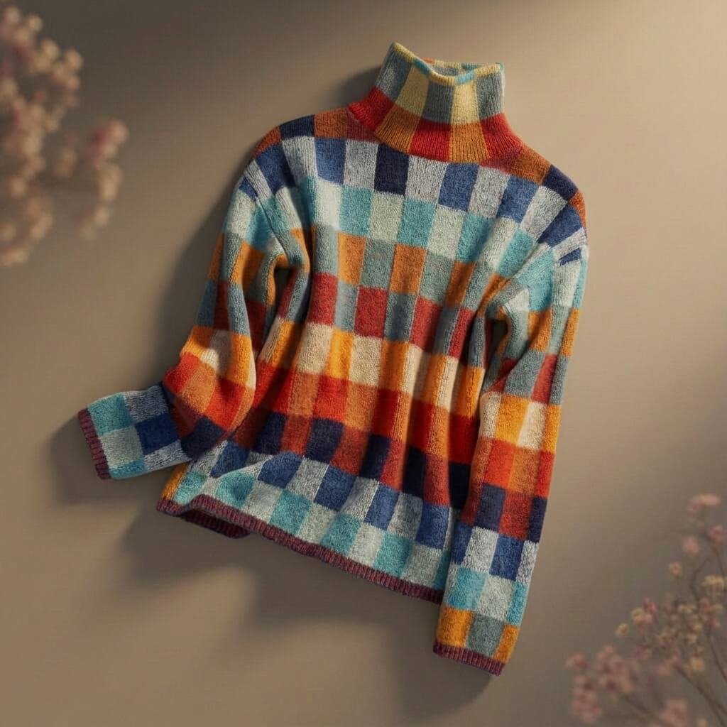 Damen Gemütlicher Karierter Rollkragenpullover aus Merino