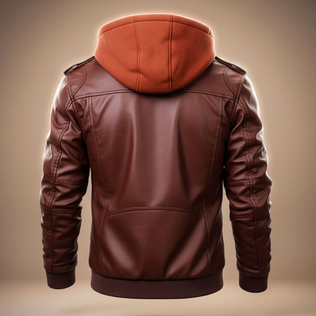 Herren Leder-Bomberjacke mit Kapuze