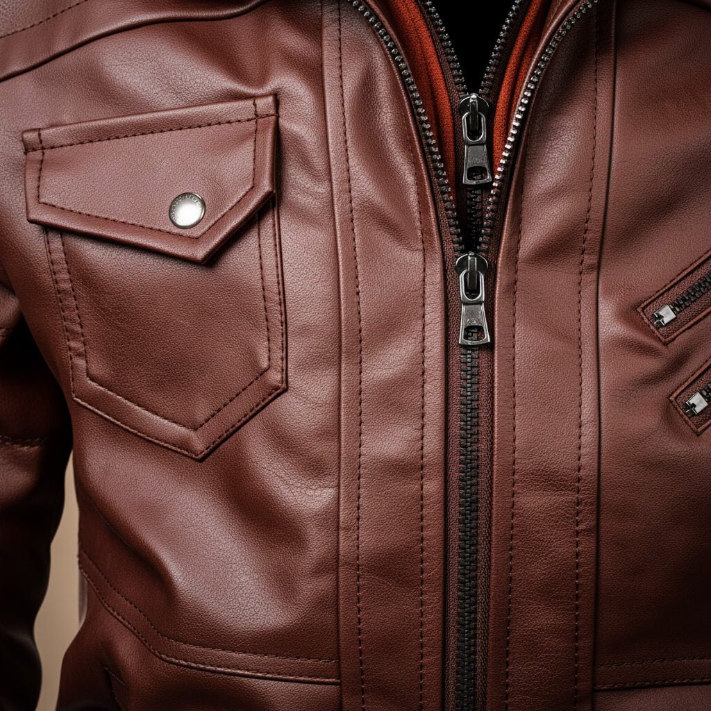 Herren Leder-Bomberjacke mit Kapuze