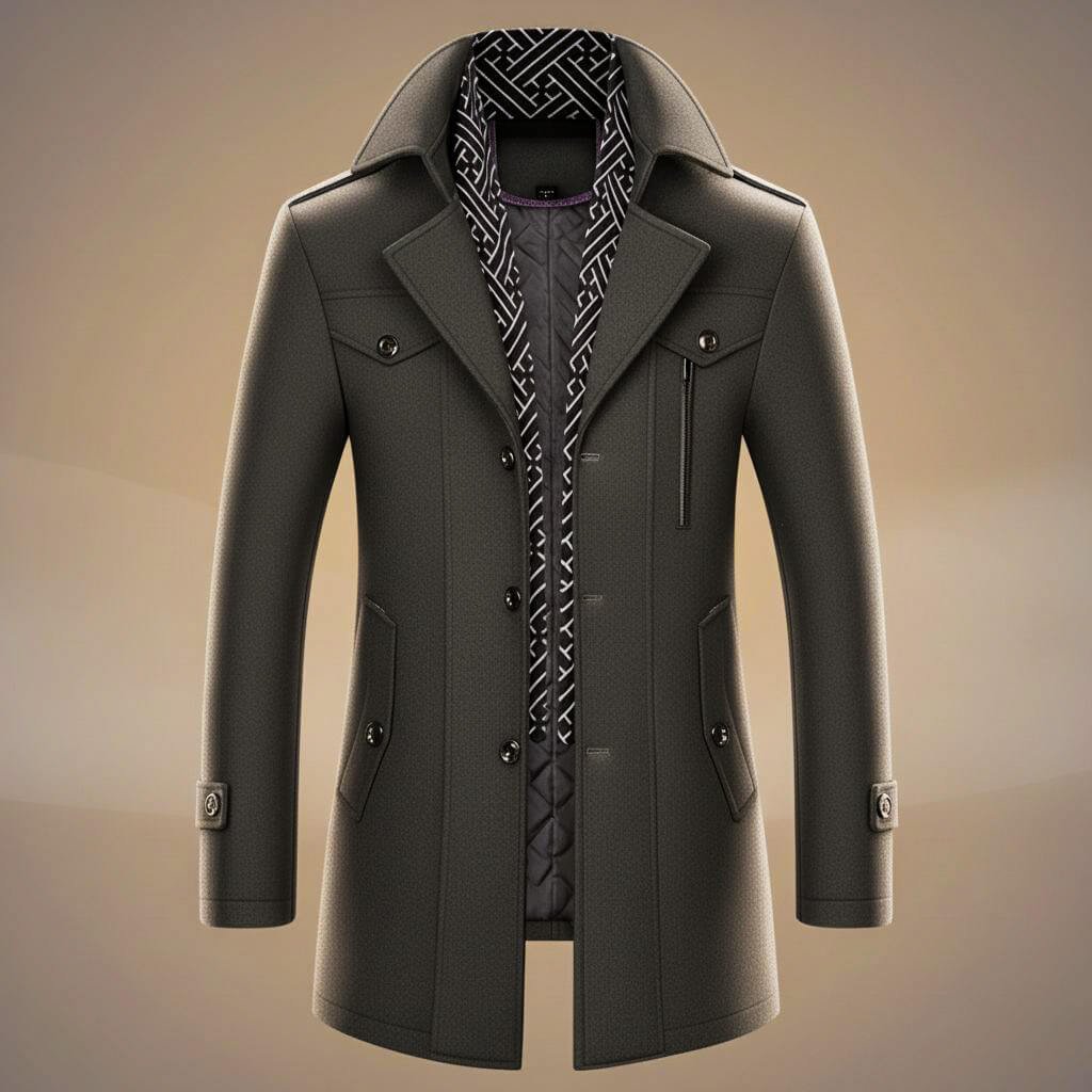 Herren Wollmantel mit abnehmbarem Schal