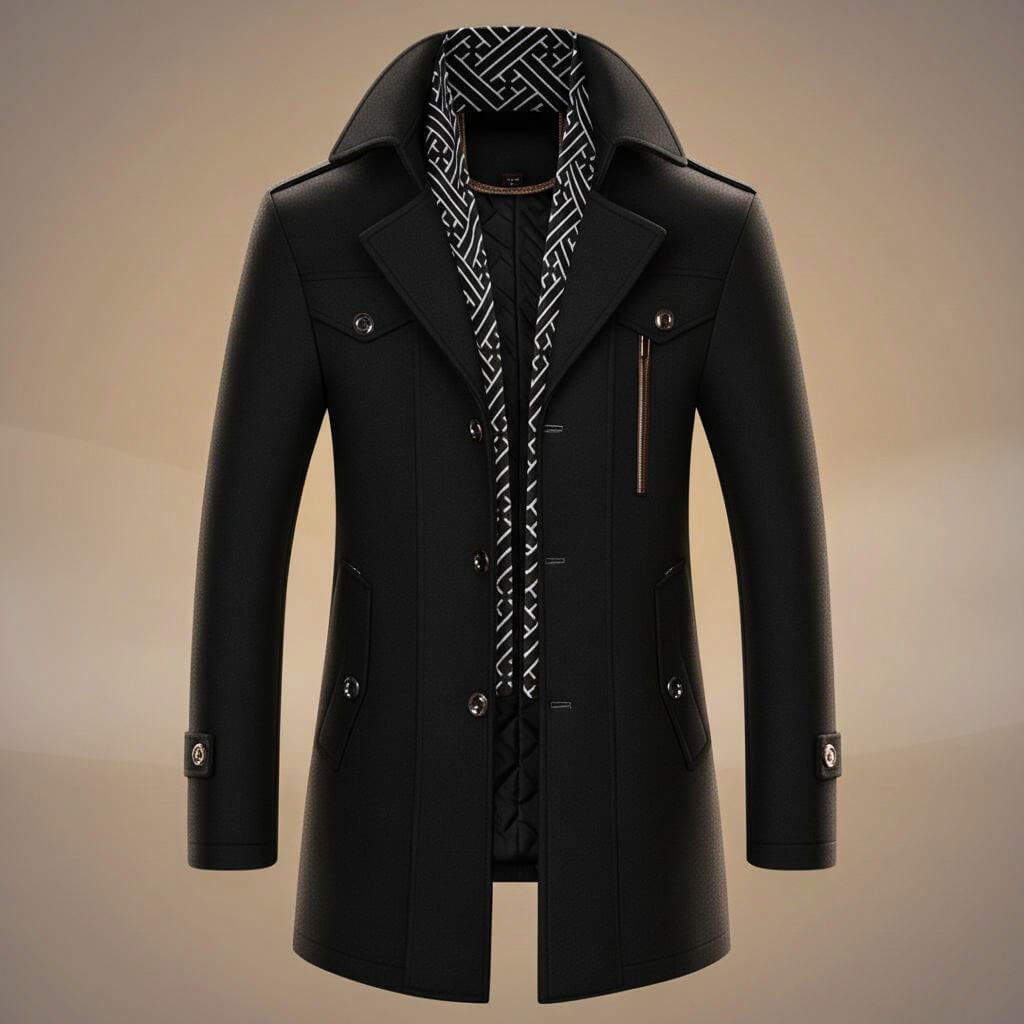 Herren Wollmantel mit abnehmbarem Schal
