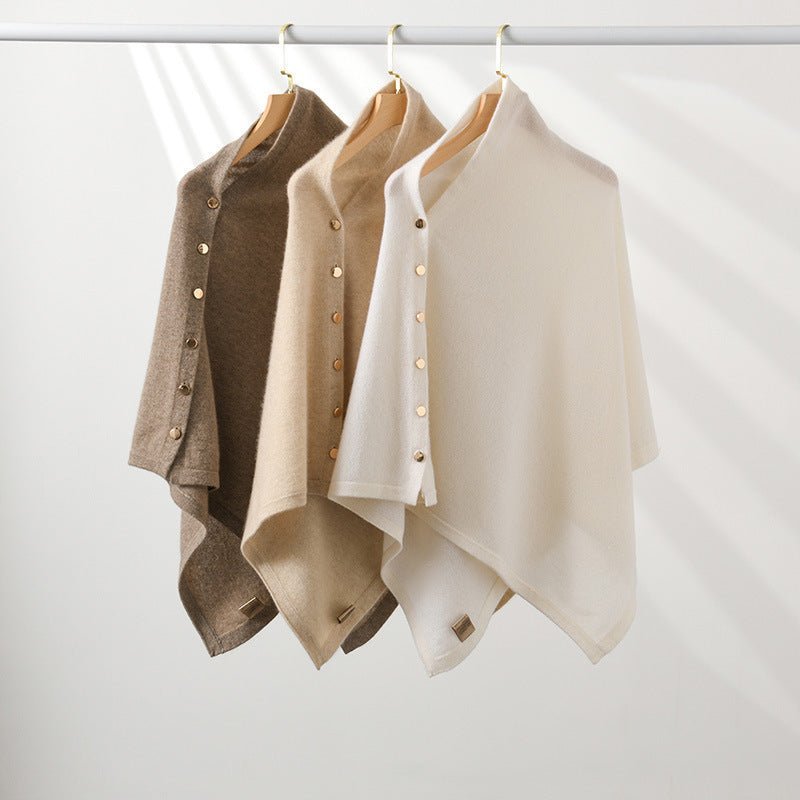 Damen Weicher Merino-Poncho mit Knopfleiste