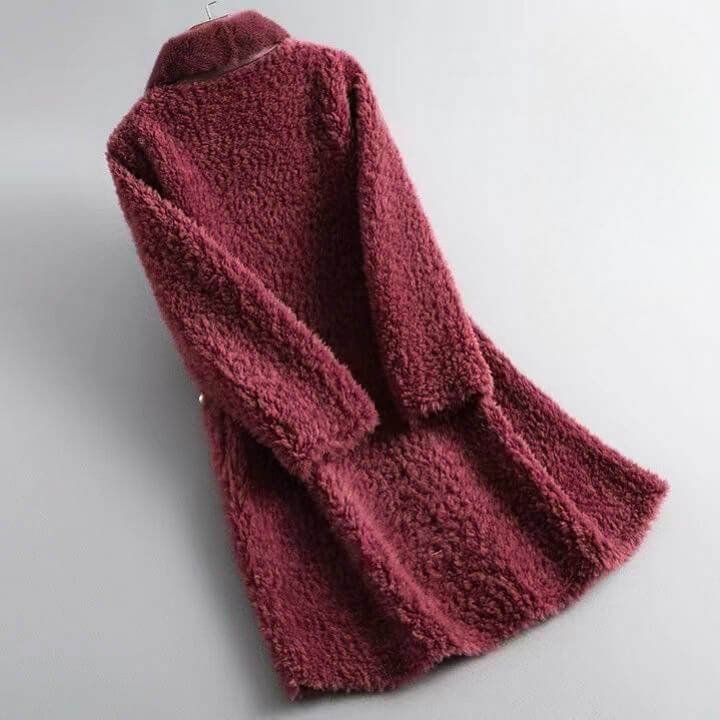 Damen Eleganter Fellmantel mit Perlenknöpfen