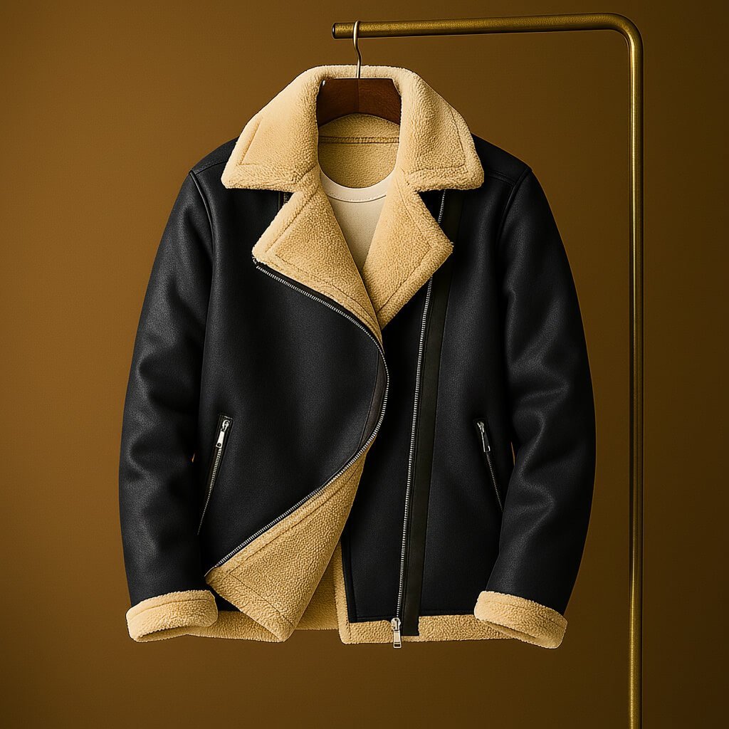Herren Pilotenjacke in Wildleder-Optik mit Shearling-Kragen