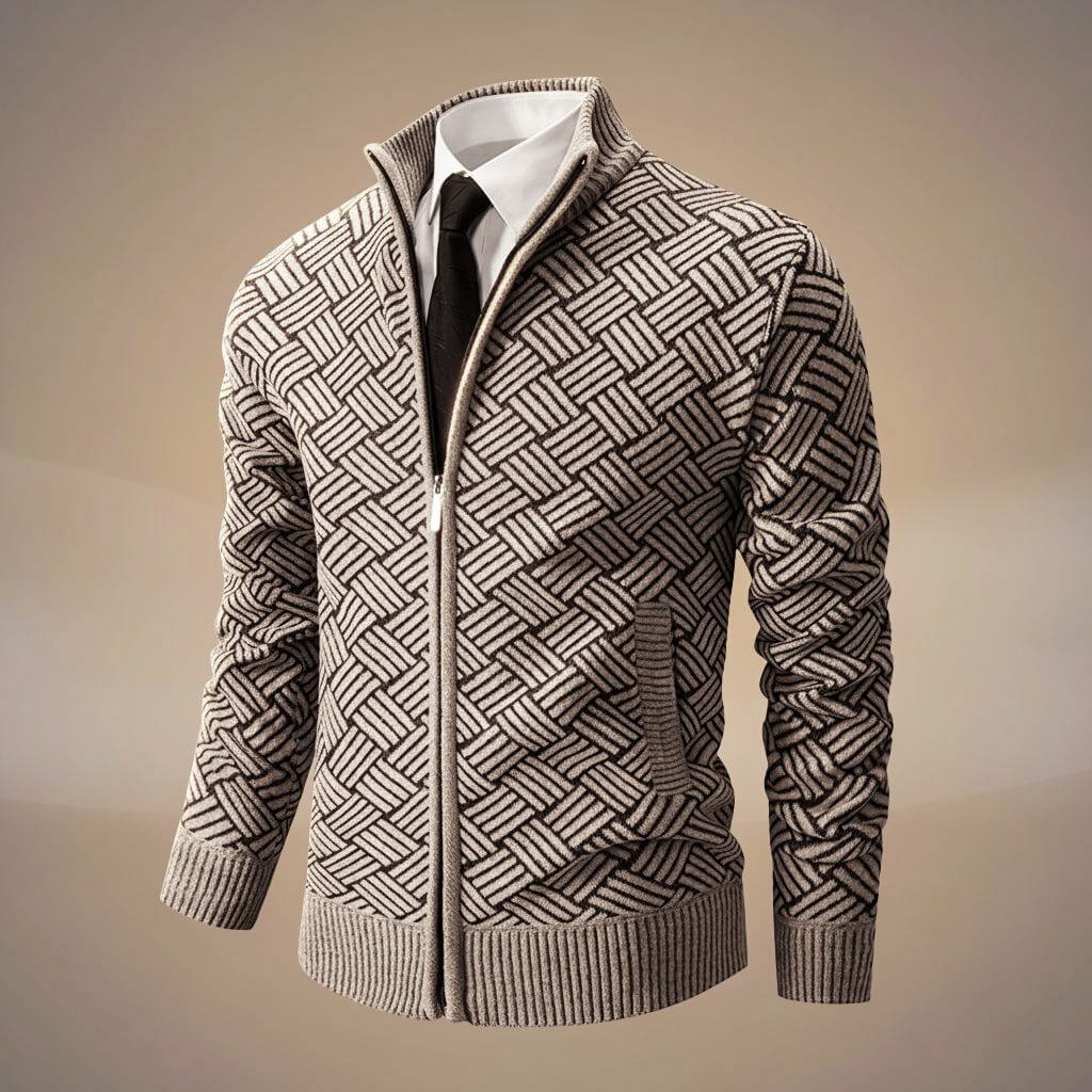 Herren Baumwoll-Strickjacke mit Stehkragen