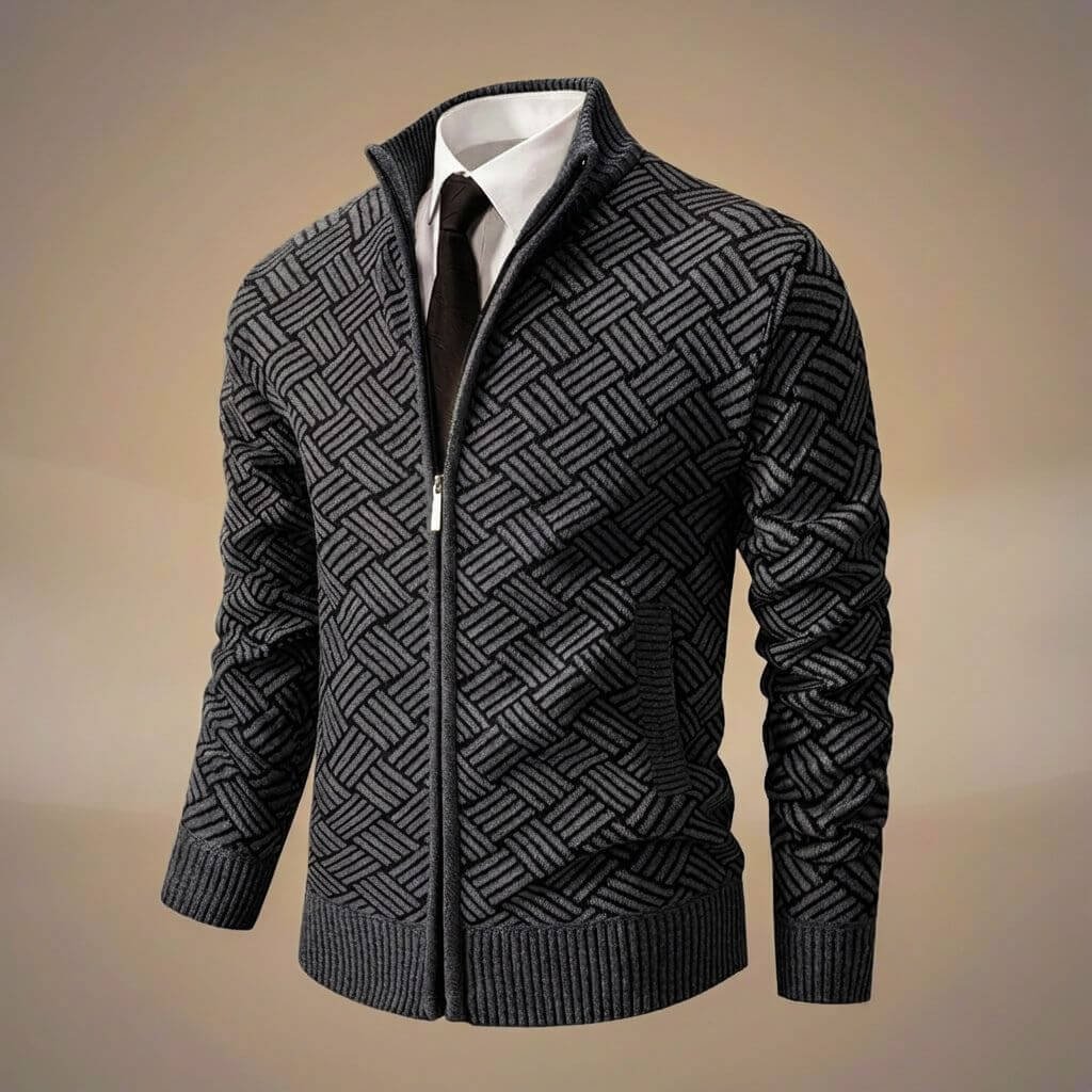 Herren Baumwoll-Strickjacke mit Stehkragen