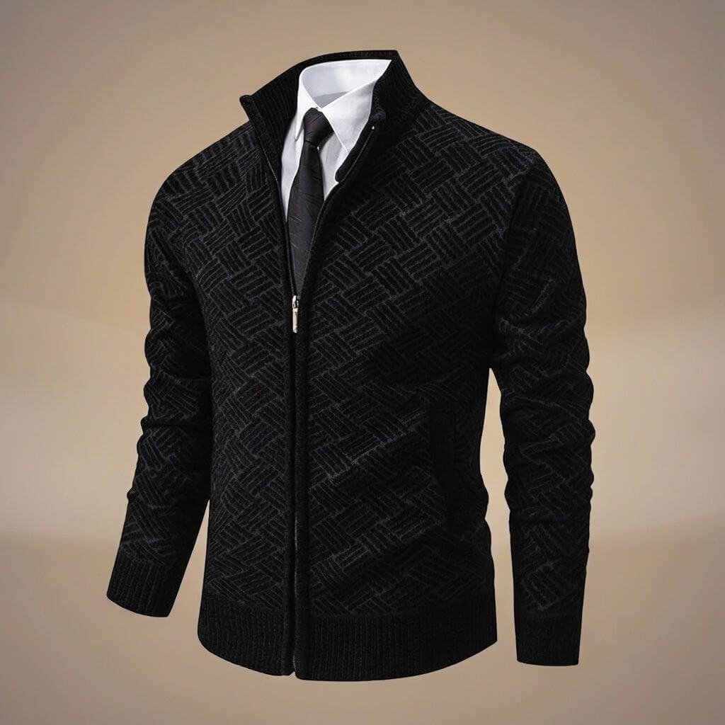 Herren Baumwoll-Strickjacke mit Stehkragen