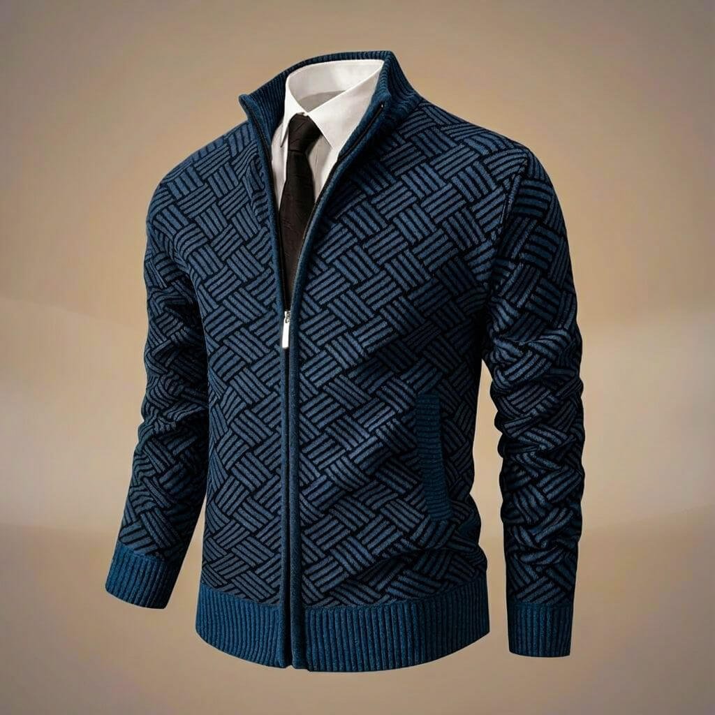 Herren Baumwoll-Strickjacke mit Stehkragen