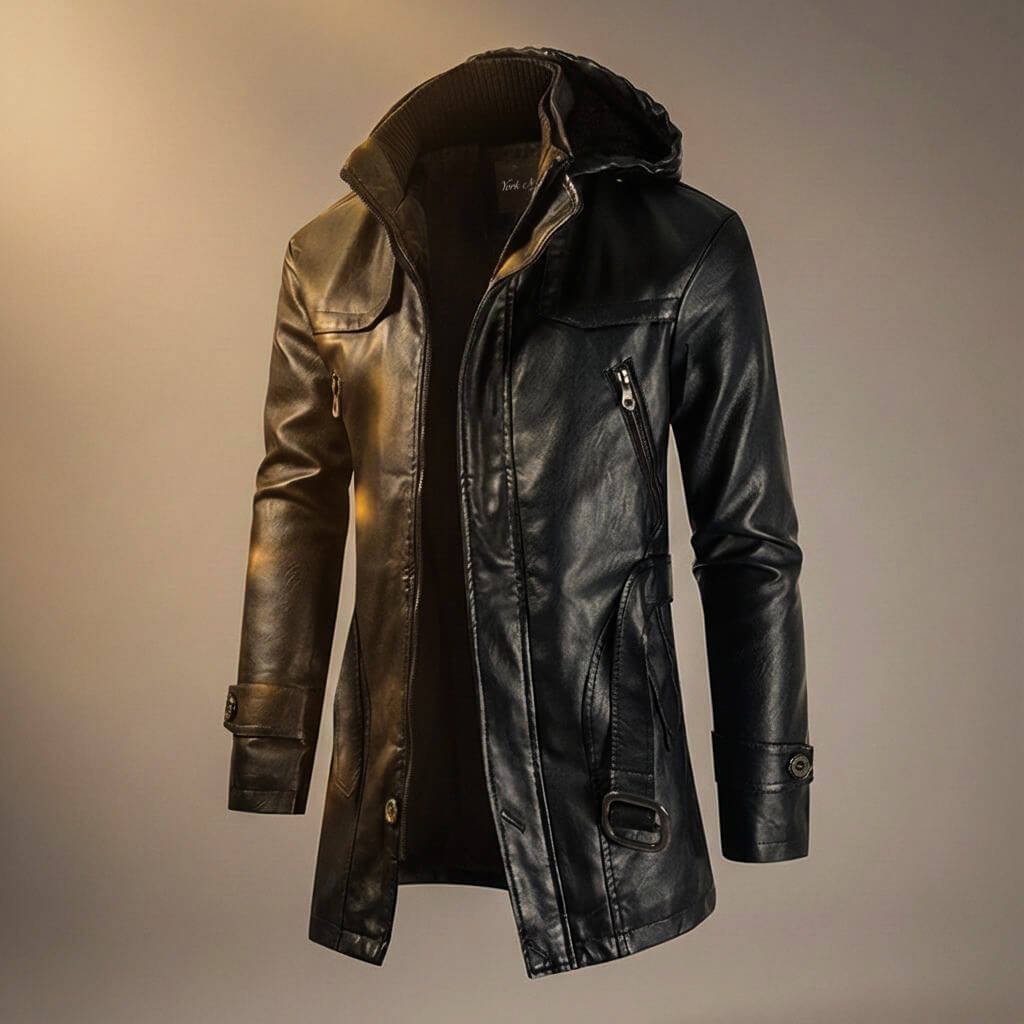 Herren Lässige Lederjacke mit Kapuze