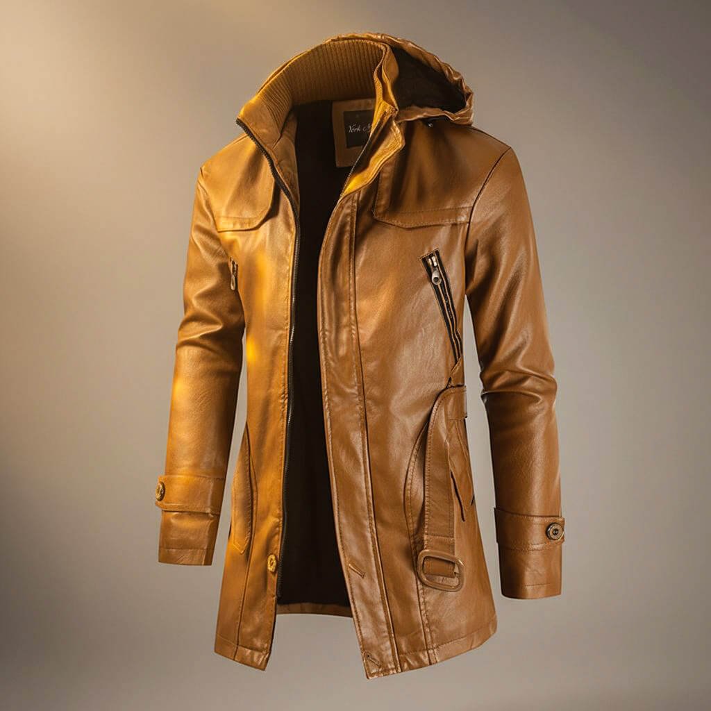 Herren Lässige Lederjacke mit Kapuze
