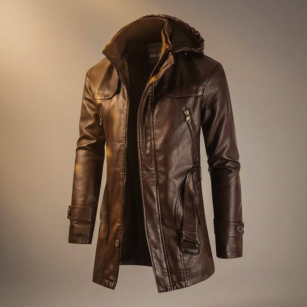 Herren Lässige Lederjacke mit Kapuze