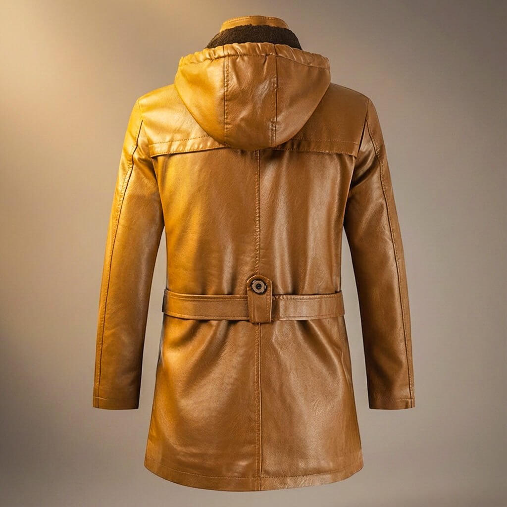 Herren Lässige Lederjacke mit Kapuze