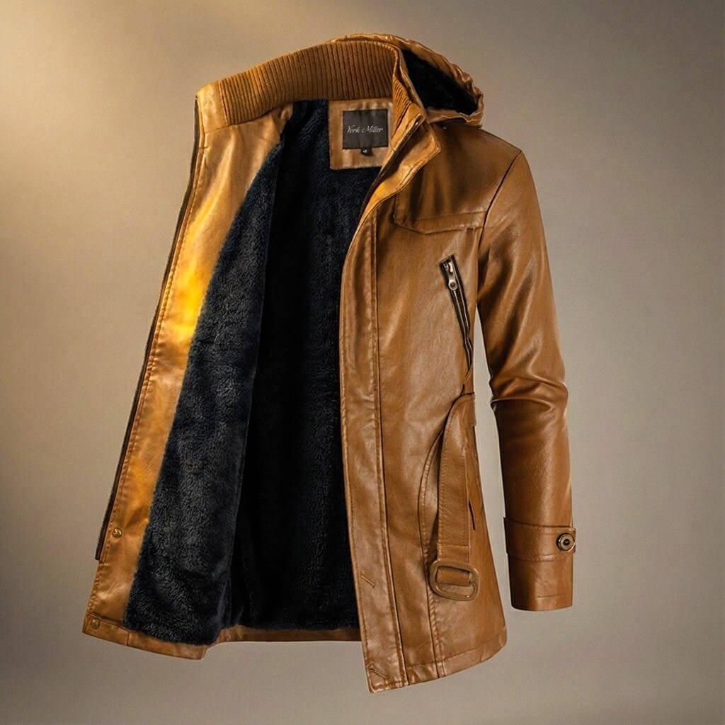 Herren Lässige Lederjacke mit Kapuze