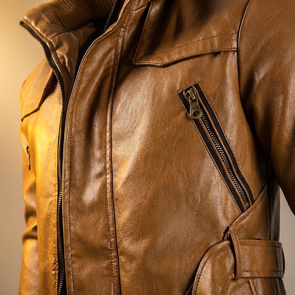 Herren Lässige Lederjacke mit Kapuze