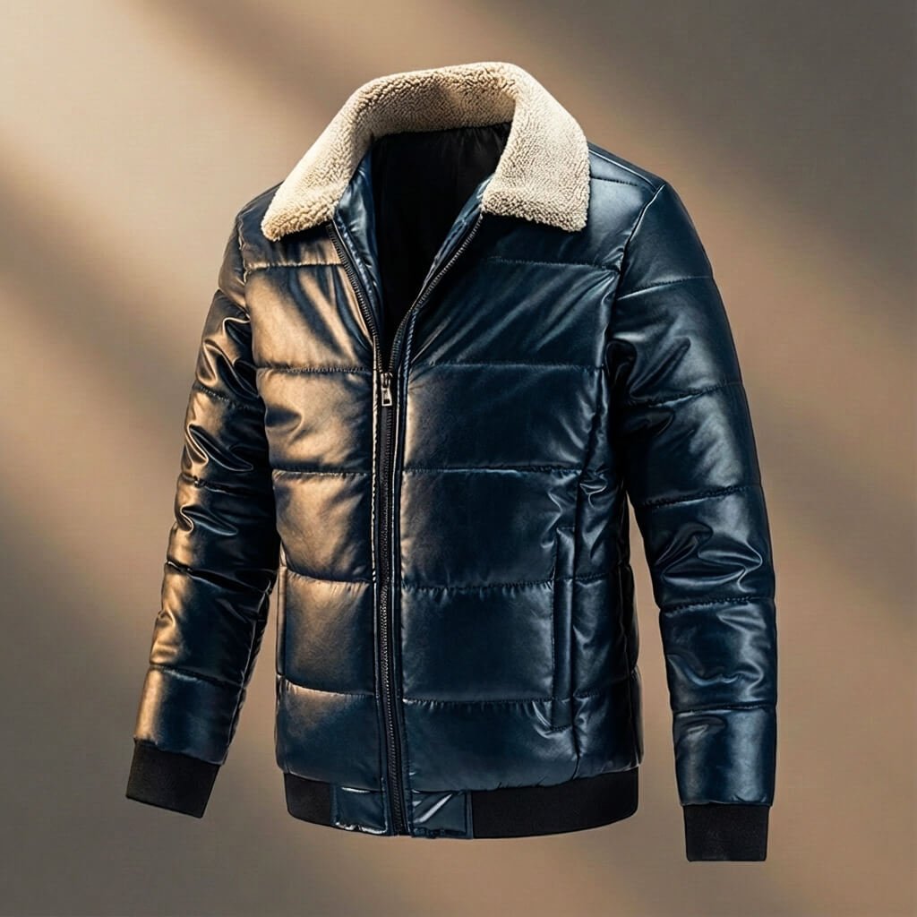 Herren Lässige Steppjacke mit Kunstfellkragen