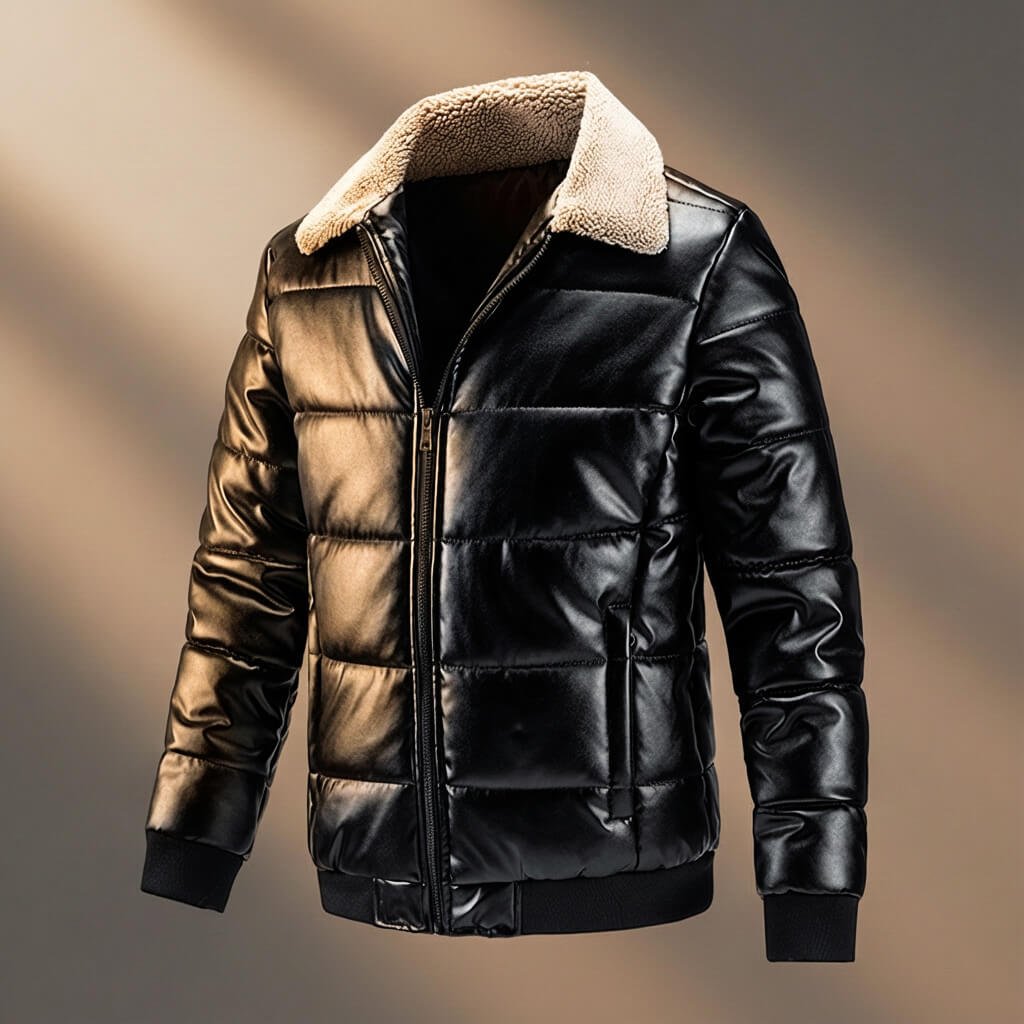 Herren Lässige Steppjacke mit Kunstfellkragen