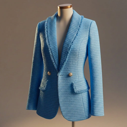 Damen Bouclé-Blazer mit Fransensaum