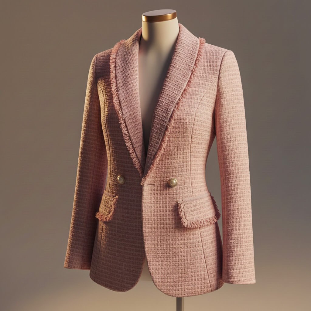 Damen Bouclé-Blazer mit Fransensaum