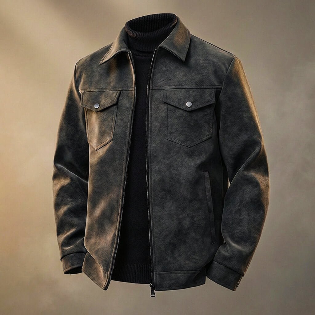Herren Leder-Hemdjacke mit Druckknopftaschen