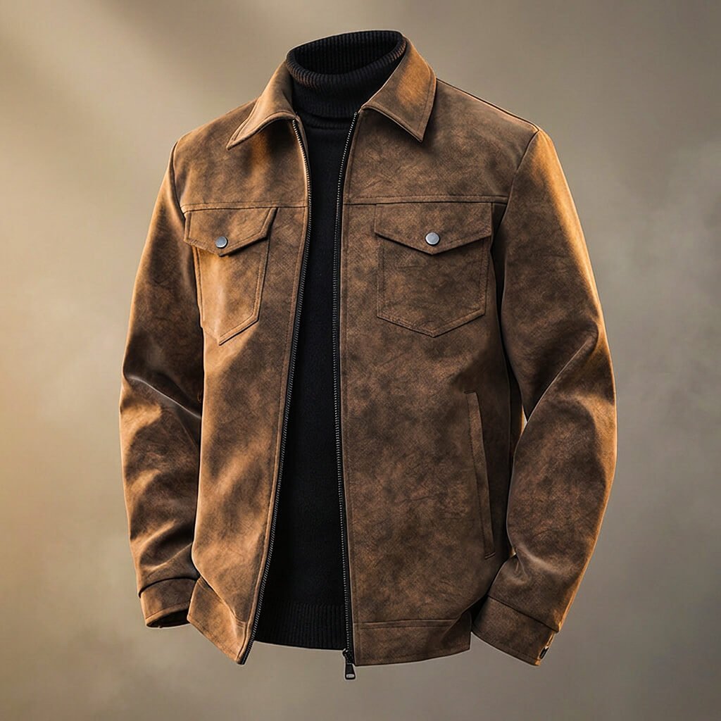 Herren Leder-Hemdjacke mit Druckknopftaschen