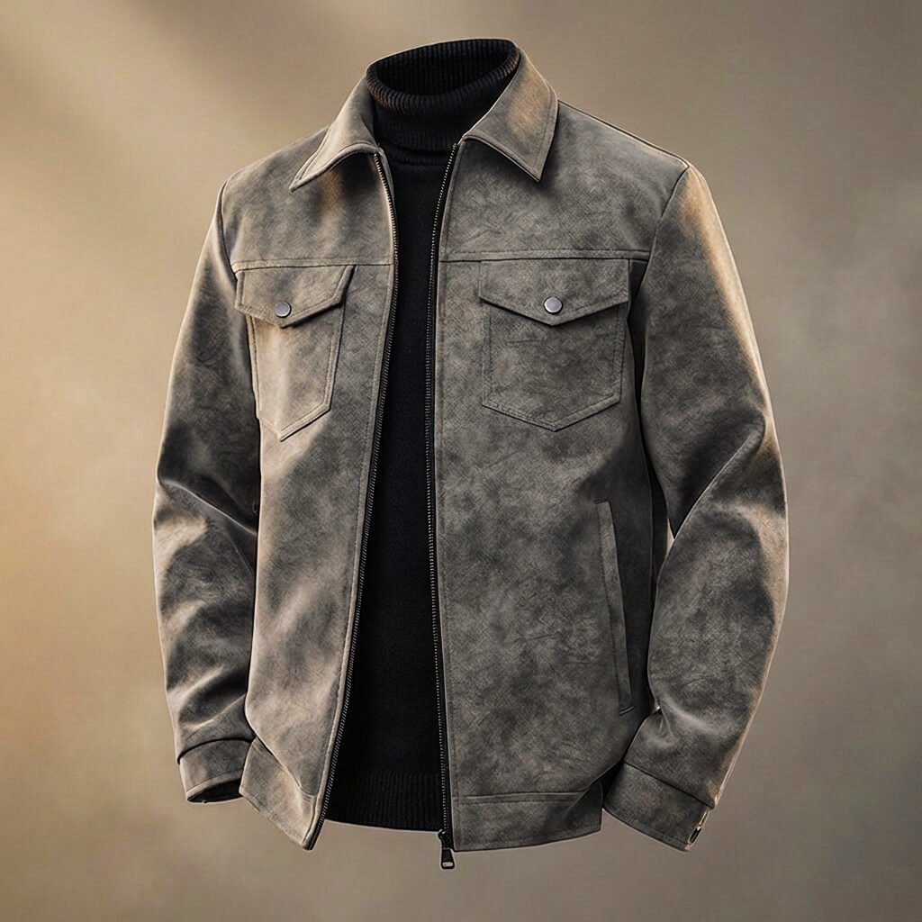 Herren Leder-Hemdjacke mit Druckknopftaschen