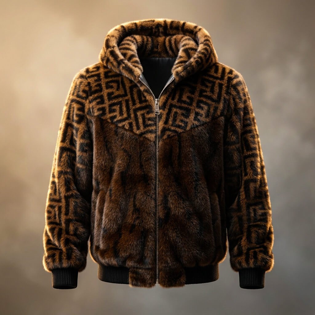 Herren Kunstfell-Bomberjacke mit Kapuze