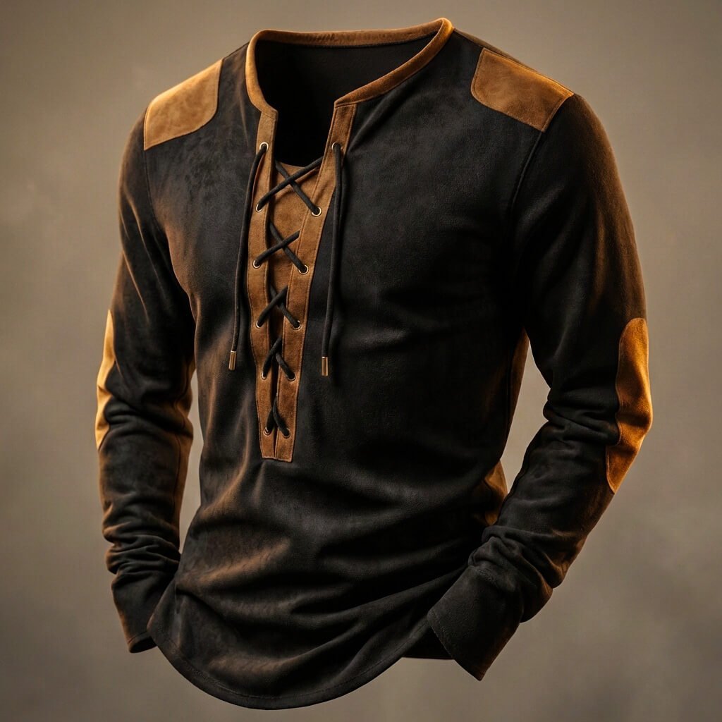 Herren Langarmshirt mit Schnürausschnitt