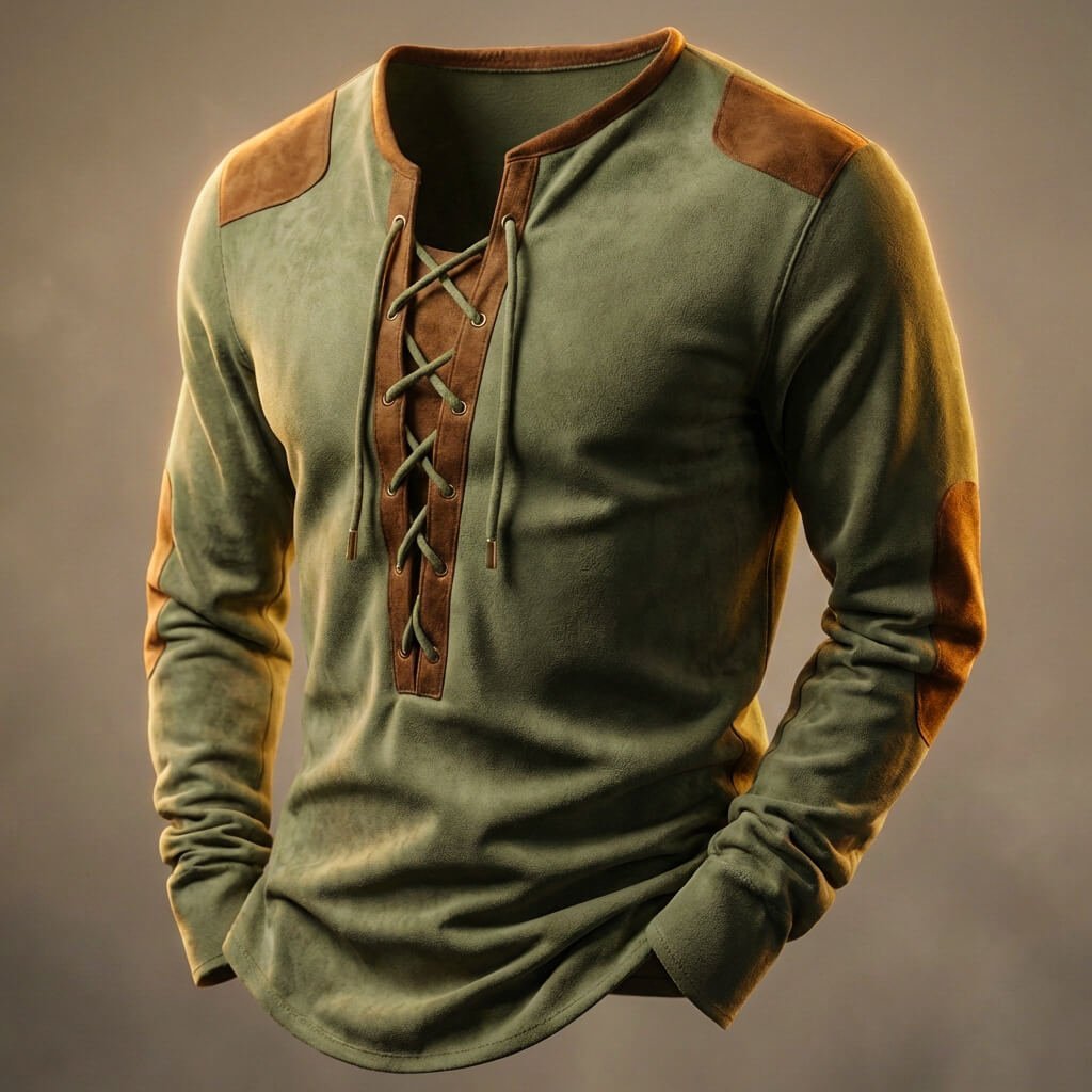 Herren Langarmshirt mit Schnürausschnitt
