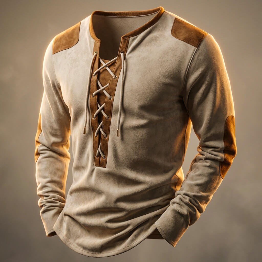 Herren Langarmshirt mit Schnürausschnitt