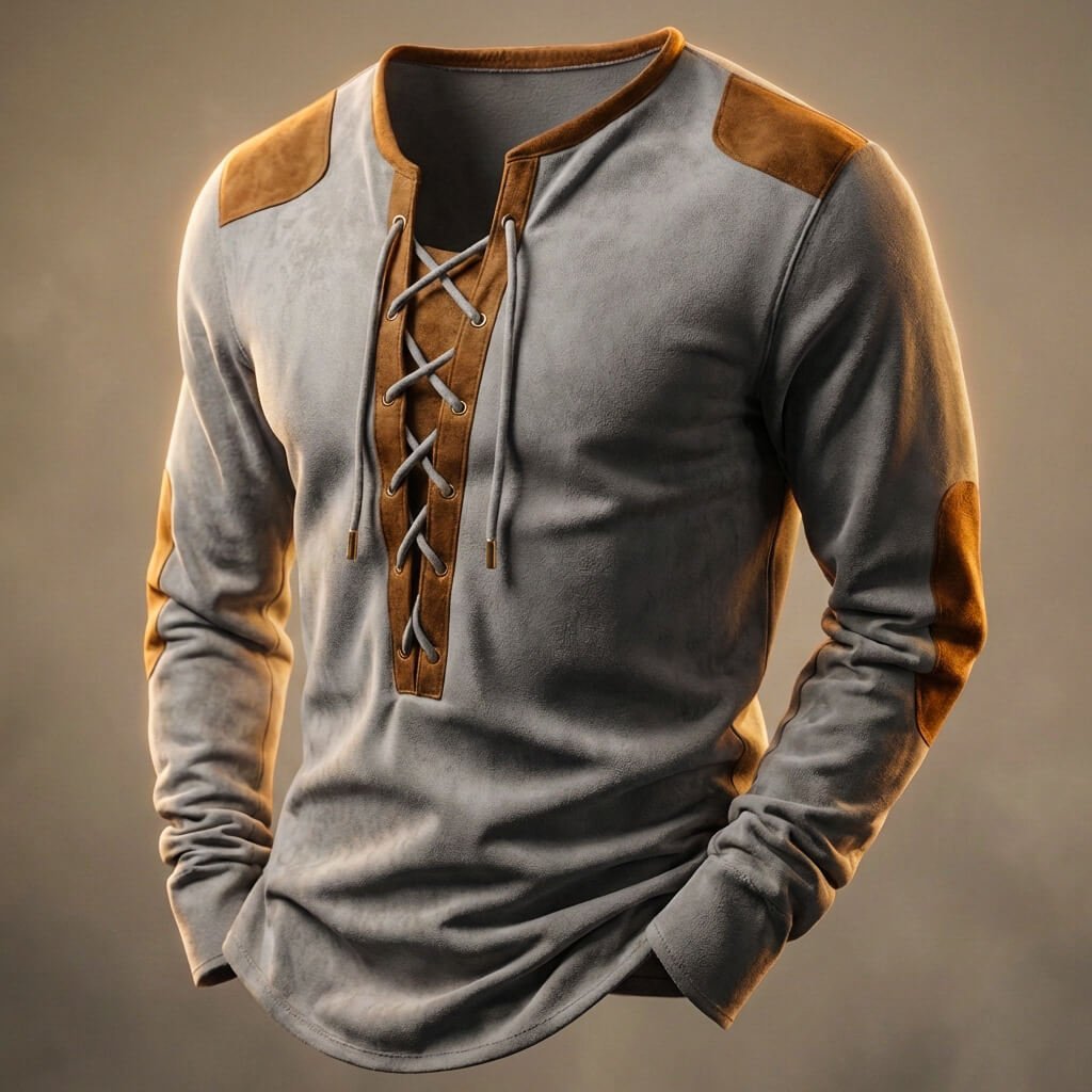 Herren Langarmshirt mit Schnürausschnitt