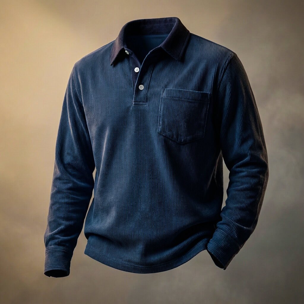 Herren Cord-Langarmshirt mit Polokragen