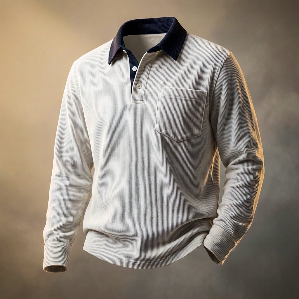 Herren Cord-Langarmshirt mit Polokragen