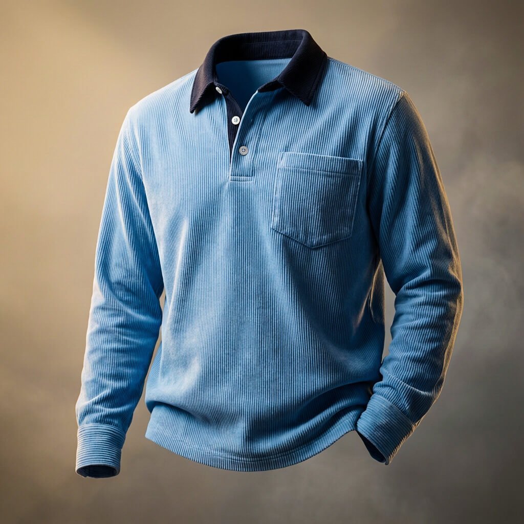 Herren Cord-Langarmshirt mit Polokragen