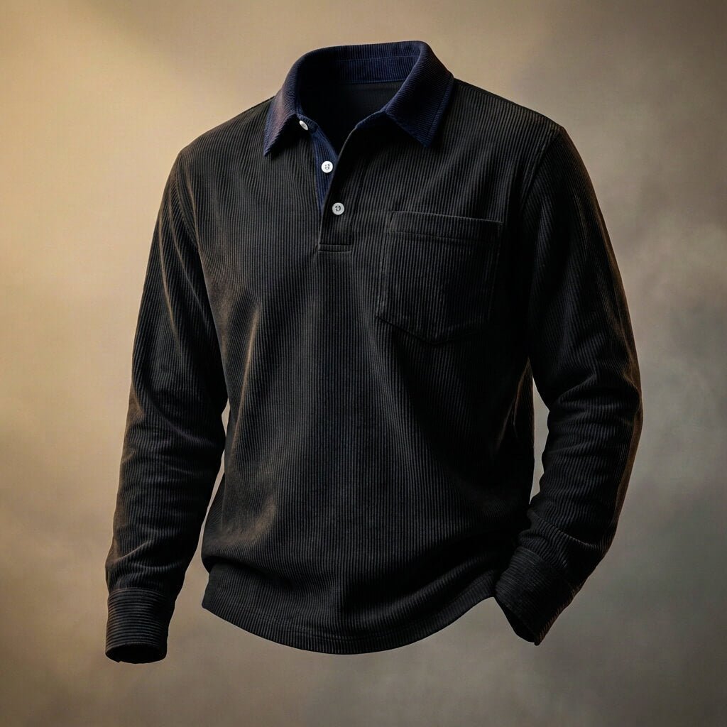 Herren Cord-Langarmshirt mit Polokragen