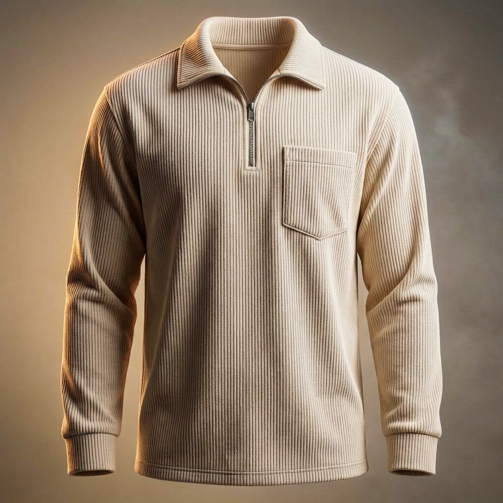 Herren Cord-Polopullover mit Reissverschluss